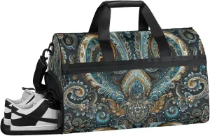 Gym Bag for Women Men Ethnic Texture Solemn Travel Duffle Bag with Shoe Compartment Waterproof Sports Tote Bags Large Overnight Weekender Bags for Travel Swimming Gym Yoga Dance