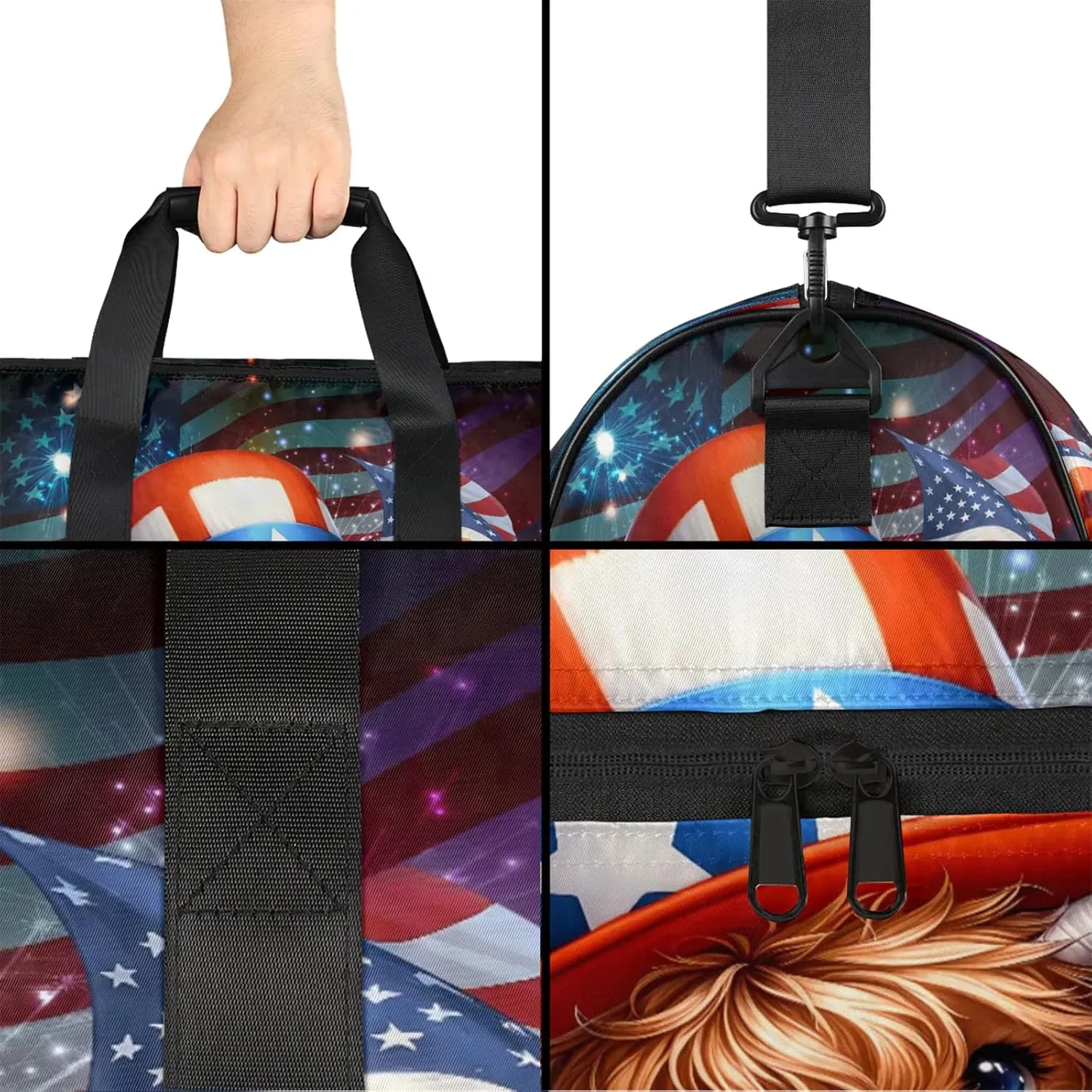Gym Bag for Women Men Flag Cute Highland Cow Travel Duffle Bag with Shoe Compartment Waterproof Sports Tote Bags Large Overnight Weekender Bags for Travel Swimming Gym Yoga Dance