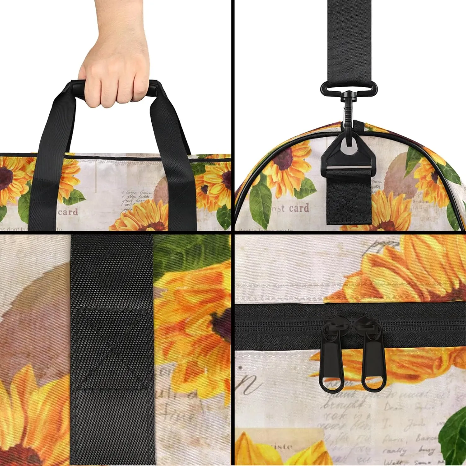 Gym Bag for Women Men Flower Retro Sunflower Travel Duffle Bag with Shoe Compartment Waterproof Sports Tote Bags Large Overnight Weekender Bags for Travel Swimming Gym Yoga Dance