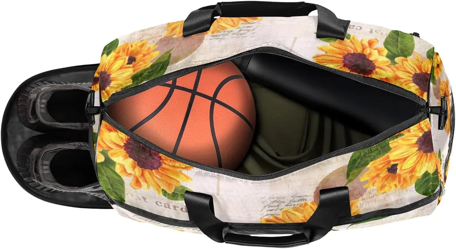 Gym Bag for Women Men Flower Retro Sunflower Travel Duffle Bag with Shoe Compartment Waterproof Sports Tote Bags Large Overnight Weekender Bags for Travel Swimming Gym Yoga Dance