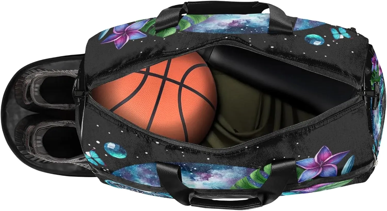 Gym Bag for Women Men Galaxy Flower Turtle Summer Travel Duffle Bag with Shoe Compartment Waterproof Sports Tote Bags Large Overnight Weekender Bags for Travel Swimming Gym Yoga Dance