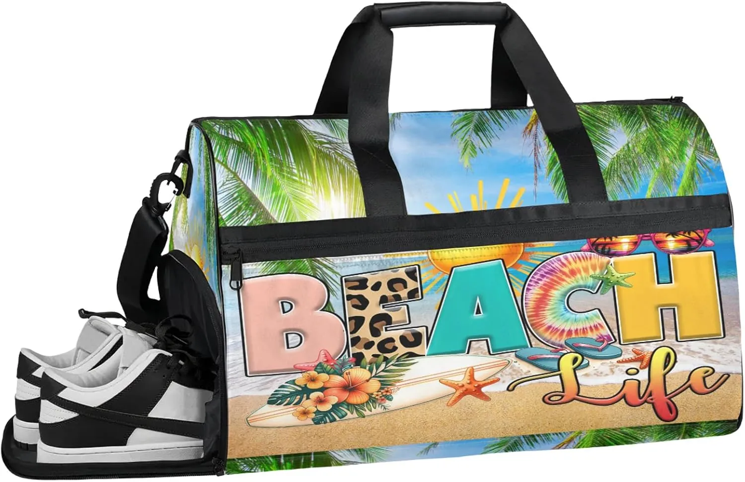 Gym Bag for Women Men Summer Palm Leaf Beach Travel Duffle Bag with Shoe Compartment Waterproof Sports Tote Bags Large Overnight Weekender Bags for Travel Swimming Gym Yoga Dance