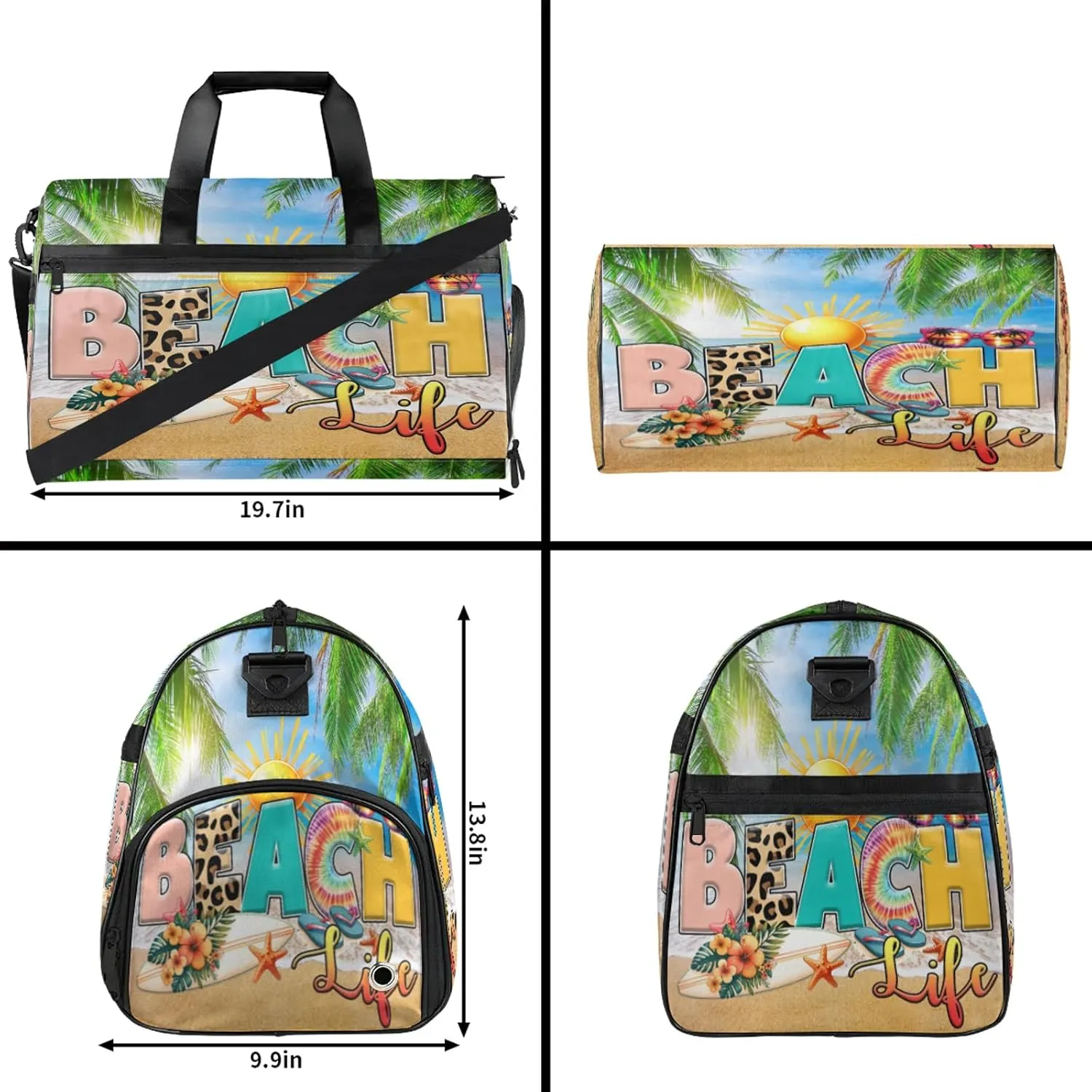 Gym Bag for Women Men Summer Palm Leaf Beach Travel Duffle Bag with Shoe Compartment Waterproof Sports Tote Bags Large Overnight Weekender Bags for Travel Swimming Gym Yoga Dance