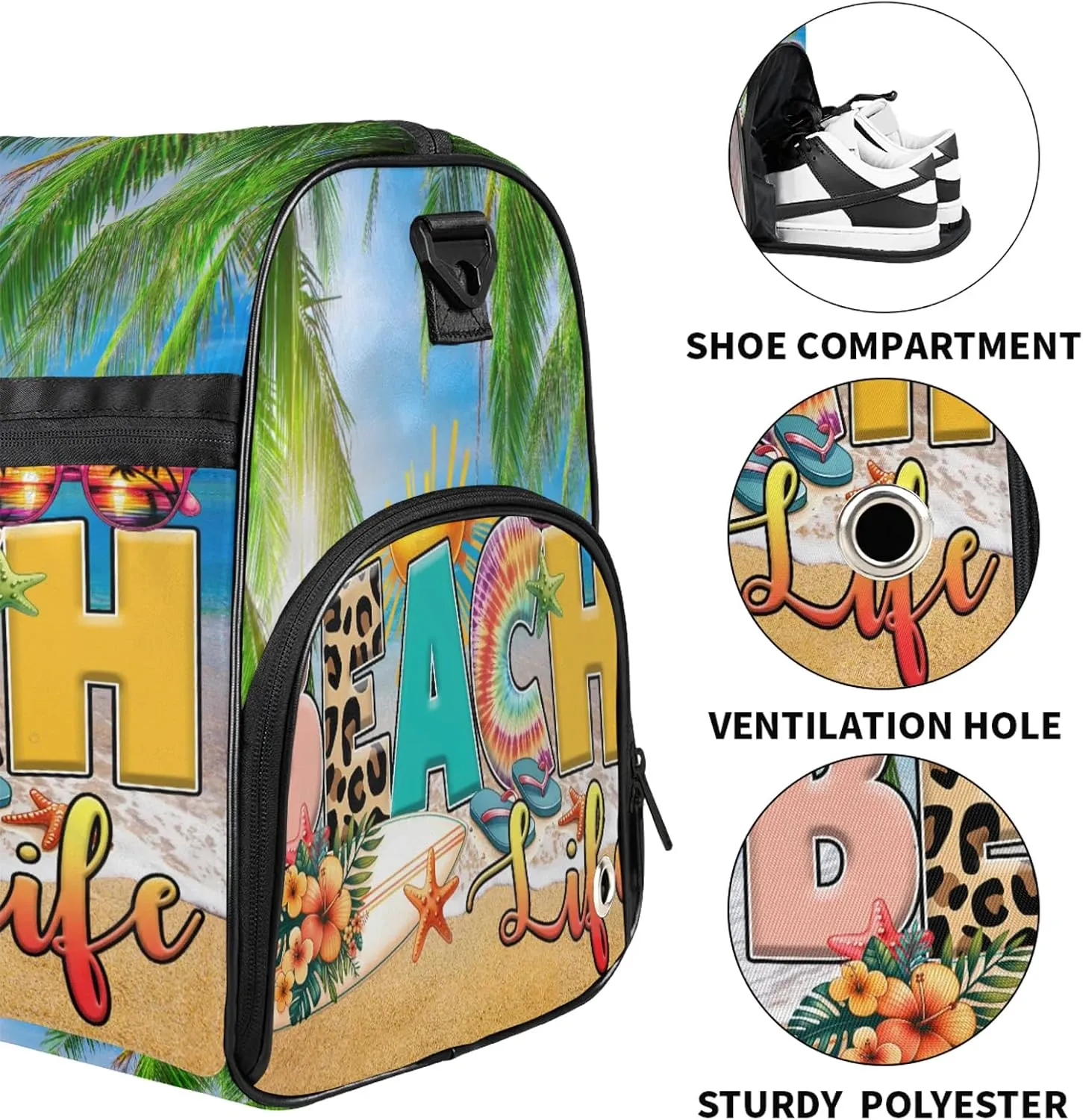 Gym Bag for Women Men Summer Palm Leaf Beach Travel Duffle Bag with Shoe Compartment Waterproof Sports Tote Bags Large Overnight Weekender Bags for Travel Swimming Gym Yoga Dance