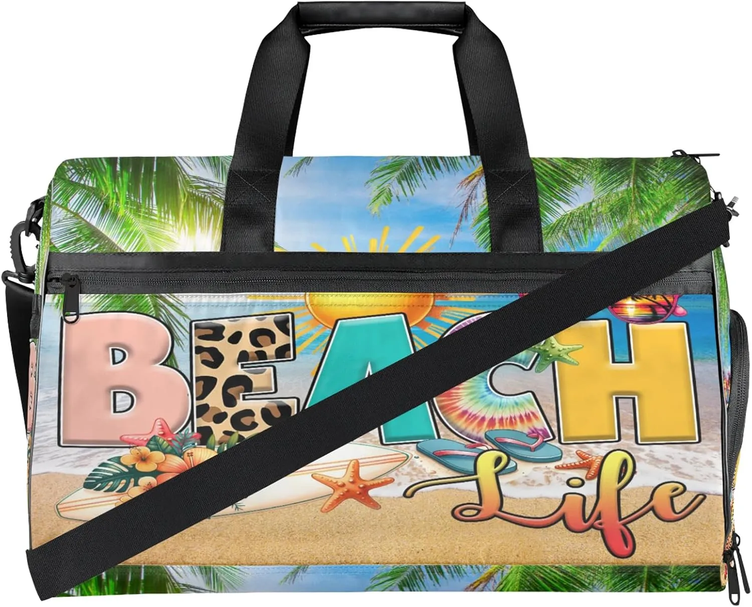 Gym Bag for Women Men Summer Palm Leaf Beach Travel Duffle Bag with Shoe Compartment Waterproof Sports Tote Bags Large Overnight Weekender Bags for Travel Swimming Gym Yoga Dance