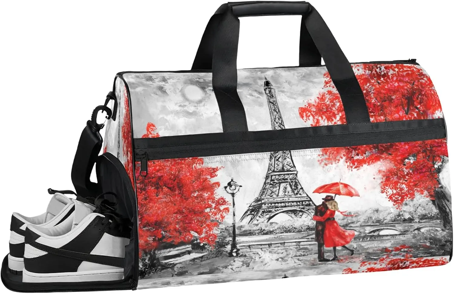 Gym Bag for Women Men Watercolor French Tree Travel Duffle Bag with Shoe Compartment Waterproof Sports Tote Bags Large Overnight Weekender Bags for Travel Swimming Gym Yoga Dance