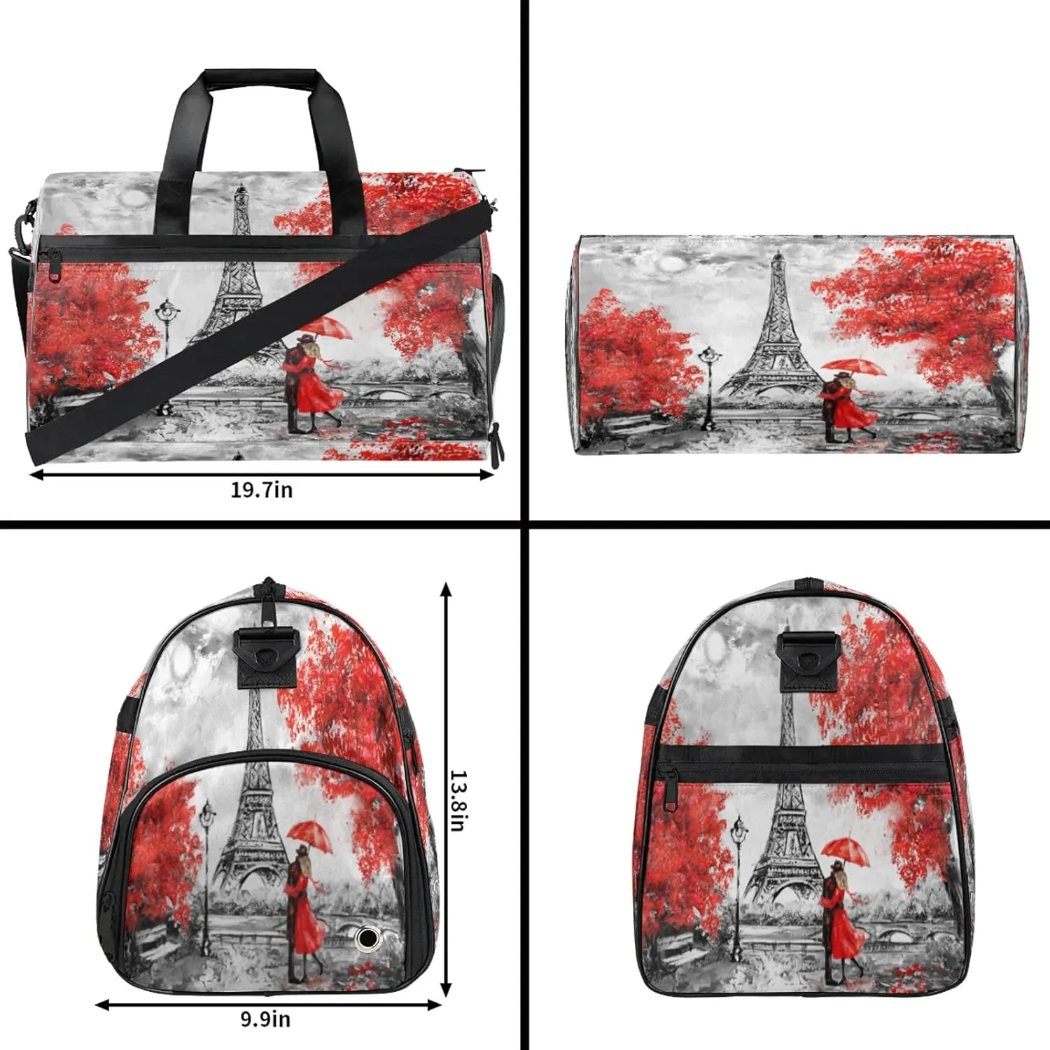 Gym Bag for Women Men Watercolor French Tree Travel Duffle Bag with Shoe Compartment Waterproof Sports Tote Bags Large Overnight Weekender Bags for Travel Swimming Gym Yoga Dance