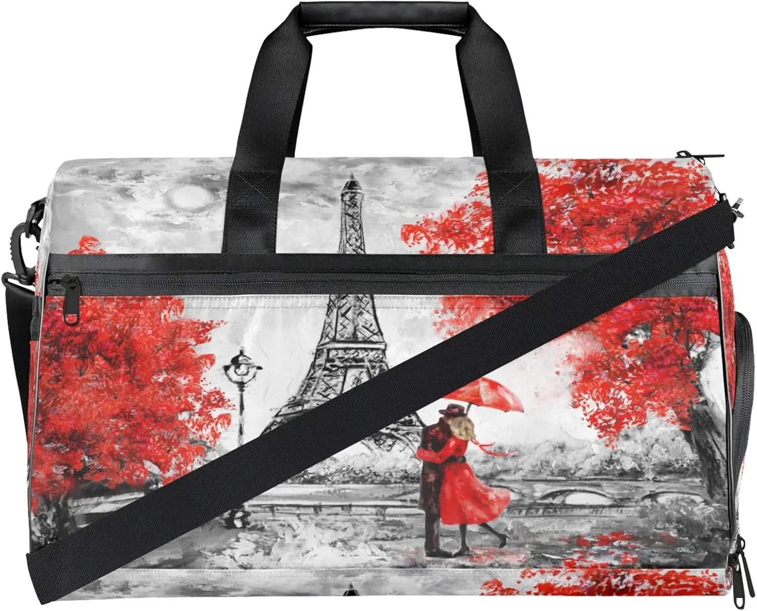 Gym Bag for Women Men Watercolor French Tree Travel Duffle Bag with Shoe Compartment Waterproof Sports Tote Bags Large Overnight Weekender Bags for Travel Swimming Gym Yoga Dance