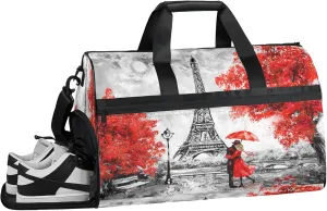 Gym Bag for Women Men Watercolor French Tree Travel Duffle Bag with Shoe Compartment Waterproof Sports Tote Bags Large Overnight Weekender Bags for Travel Swimming Gym Yoga Dance