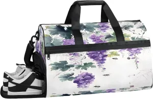 Gym Bag for Women Men Watercolor Grapes Bee Travel Duffle Bag with Shoe Compartment Waterproof Sports Tote Bags Large Overnight Weekender Bags for Travel Swimming Gym Yoga Dance