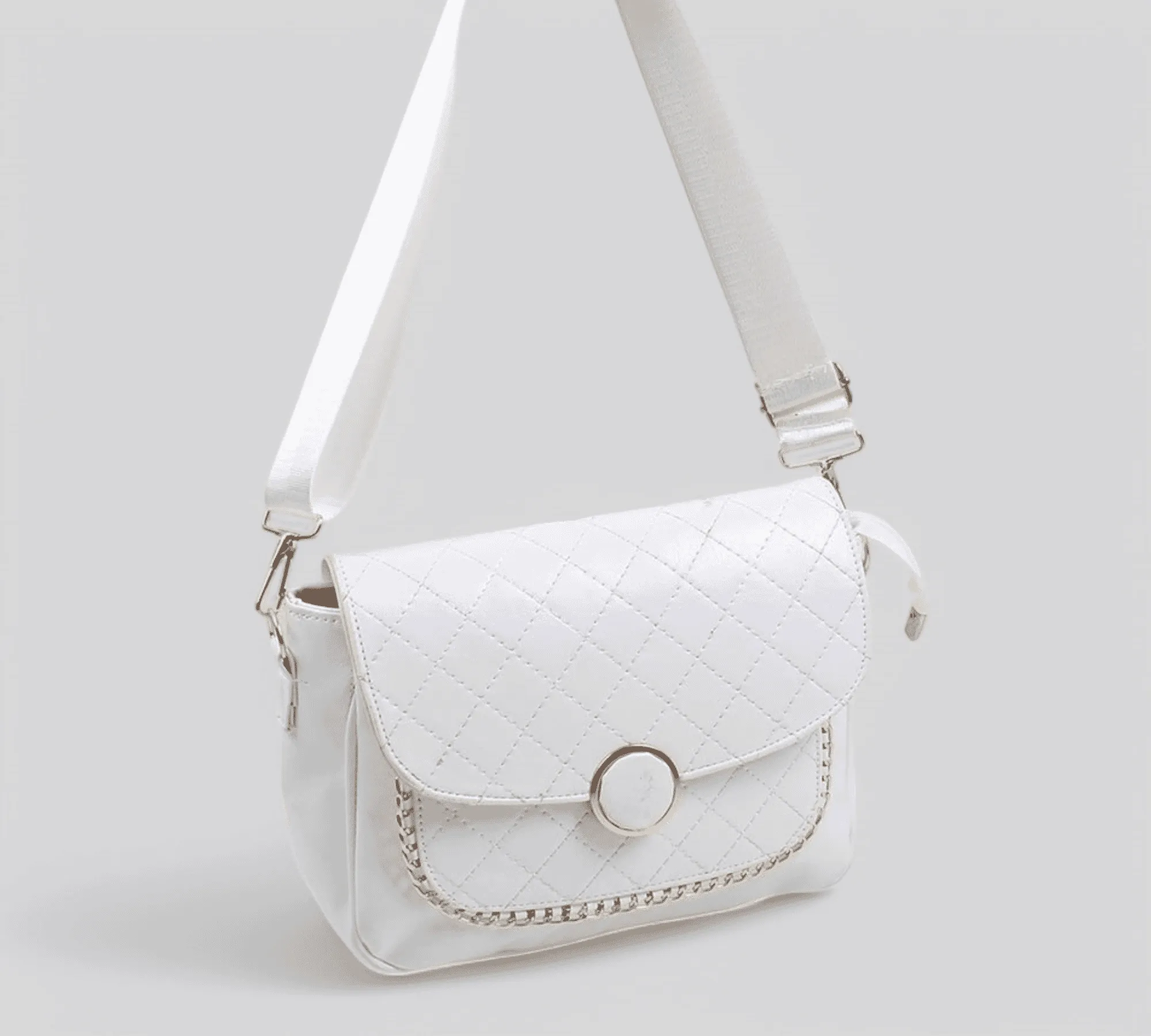 Hand Bag with Cross Hand-White