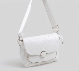 Hand Bag with Cross Hand-White