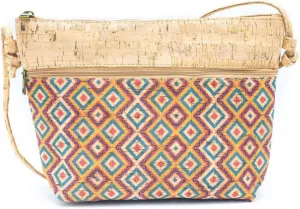 Handmade Portuguese Cork Crossbody Purse for Women, Tile Pattern, Red, Yellow and Turquoise