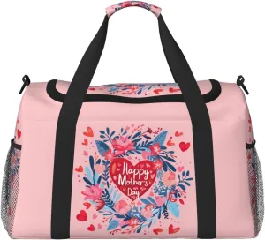 Happy Mother's Day Big Capacity Sports Gym Bag Portable Travel Duffle Bag, Flowers Ring Hearts Lightweight Weekender Workout Bag for Overnight, Unisex