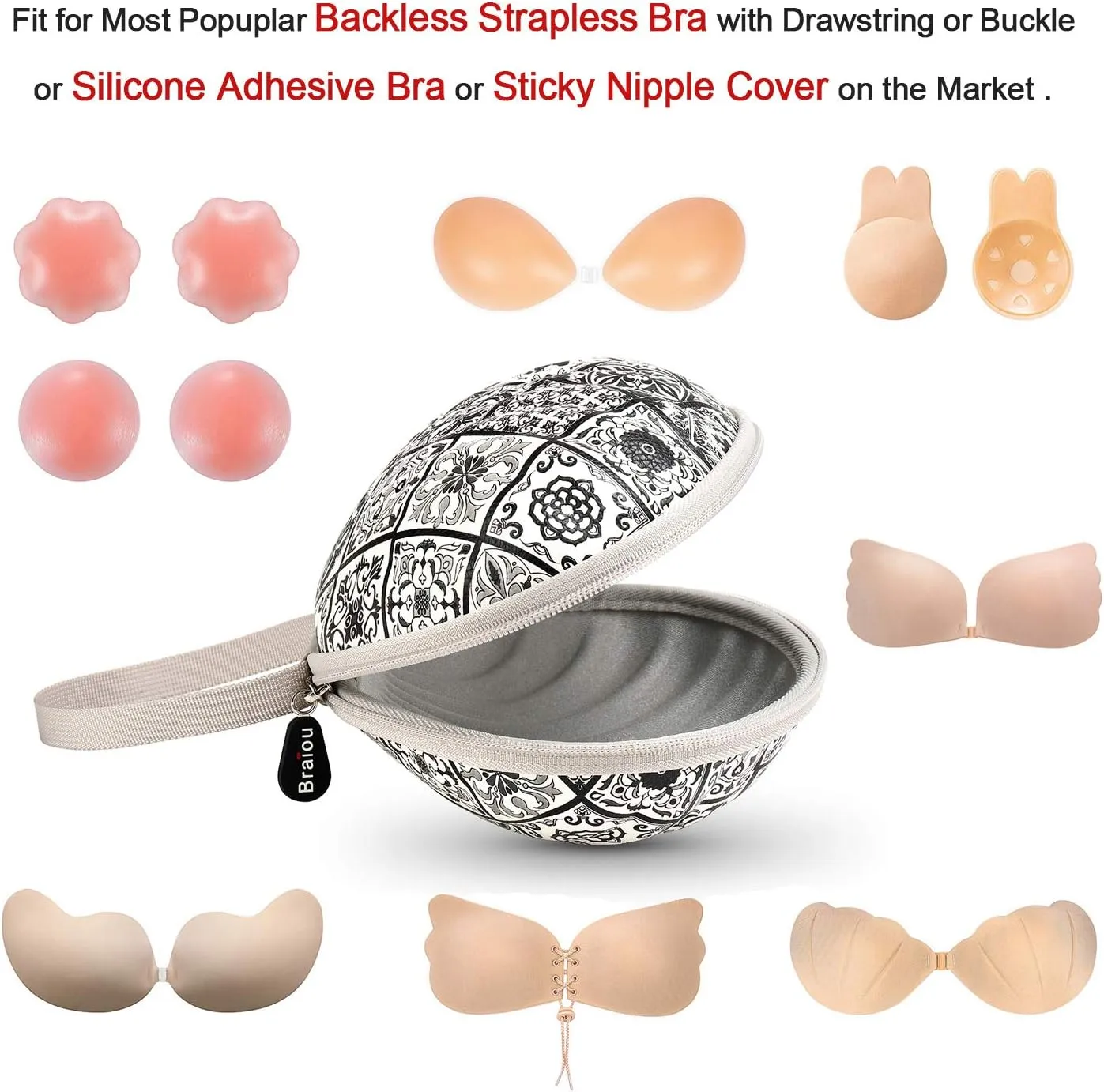 Hard Travel Case for Silicone Bras [A-C Cup] Premium Nubra Organizer Portable Lingerie Underwear Storage Bag (Black Plaid)