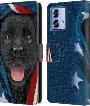 Head Case Designs Officially Licensed Vincent HIE Patriotic Black Lab Canidae Leather Book Wallet Case Cover Compatible with Motorola Moto G84 5G