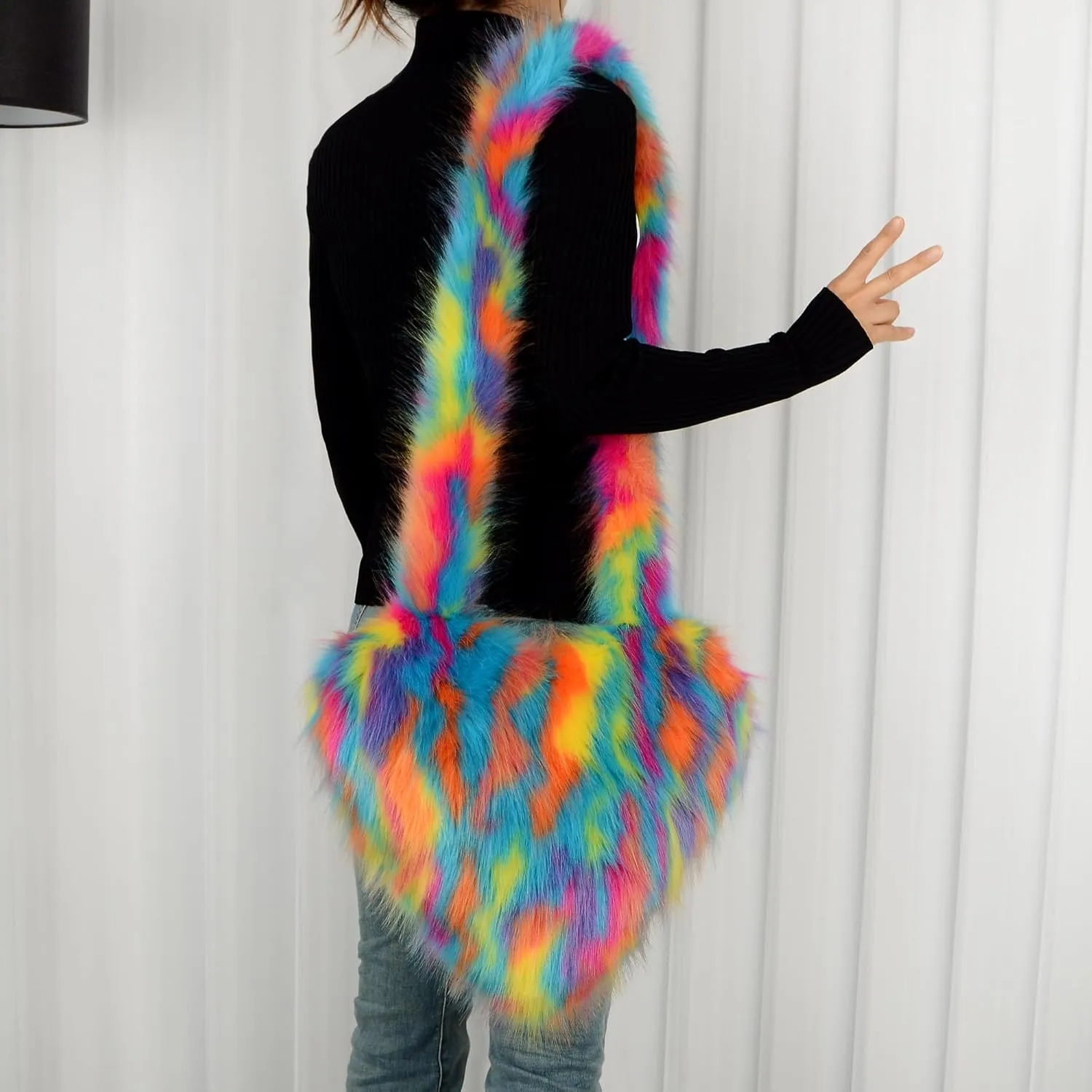 Heart Fluffy Women's Large Soft Shoulder Bag Fluffy Faux Fur Fashion Y2k Girls Tote Bag