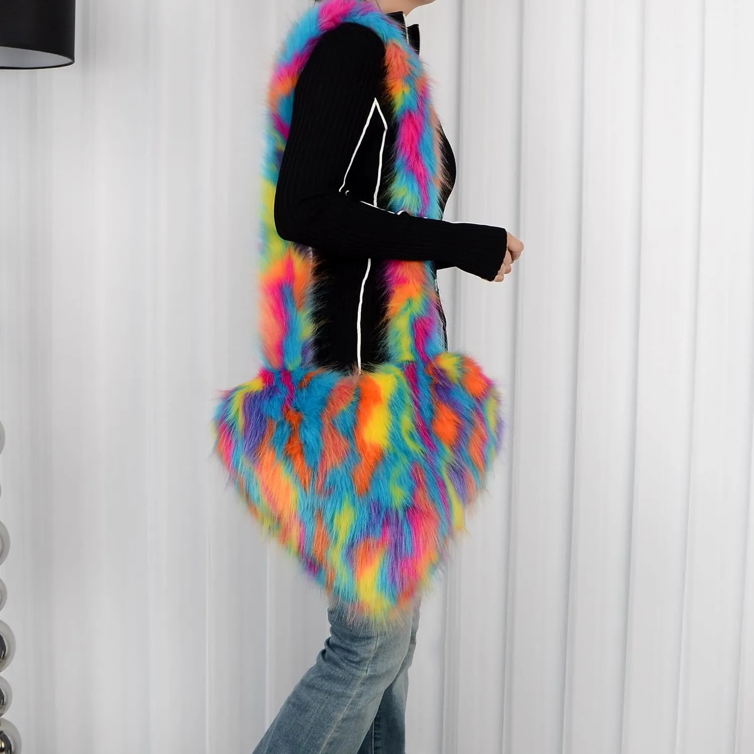 Heart Fluffy Women's Large Soft Shoulder Bag Fluffy Faux Fur Fashion Y2k Girls Tote Bag