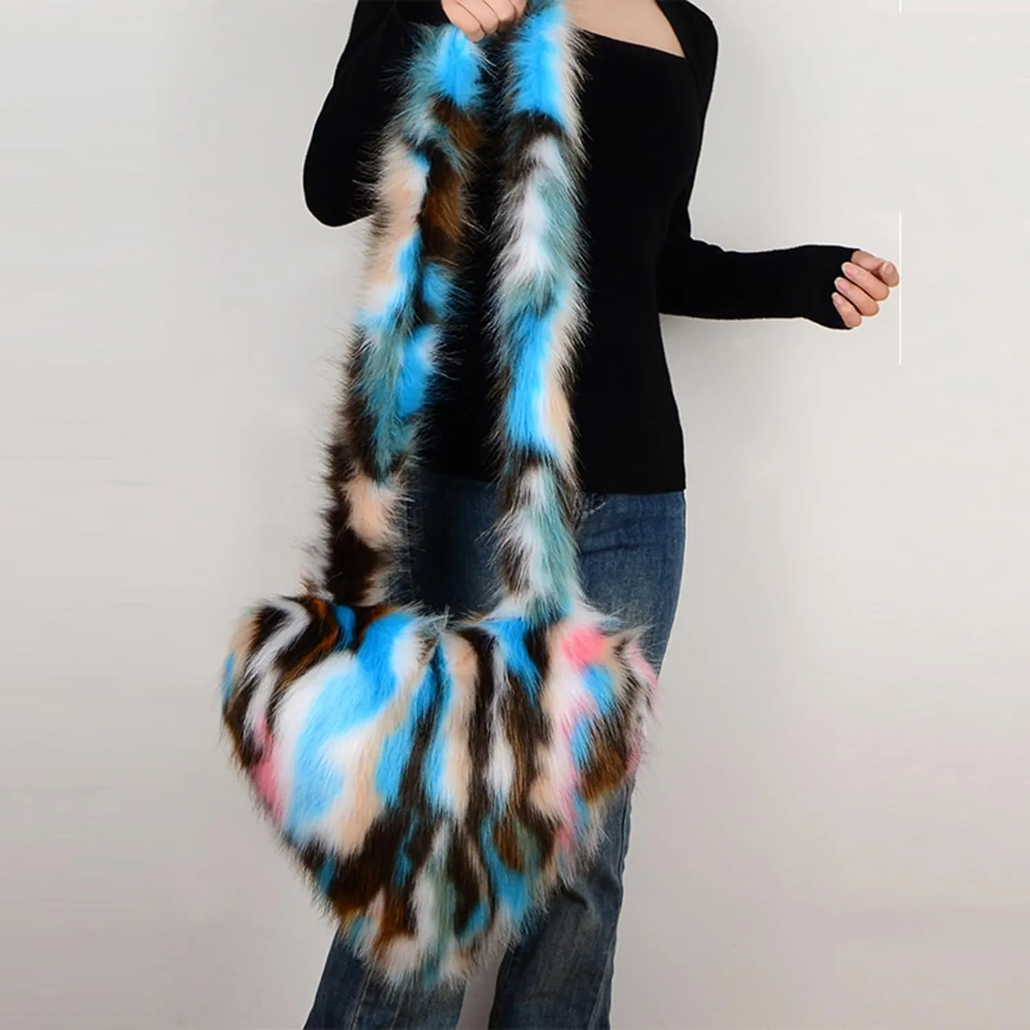 Heart Fluffy Women's Large Soft Shoulder Bag Fluffy Faux Fur Fashion Y2k Girls Tote Bag