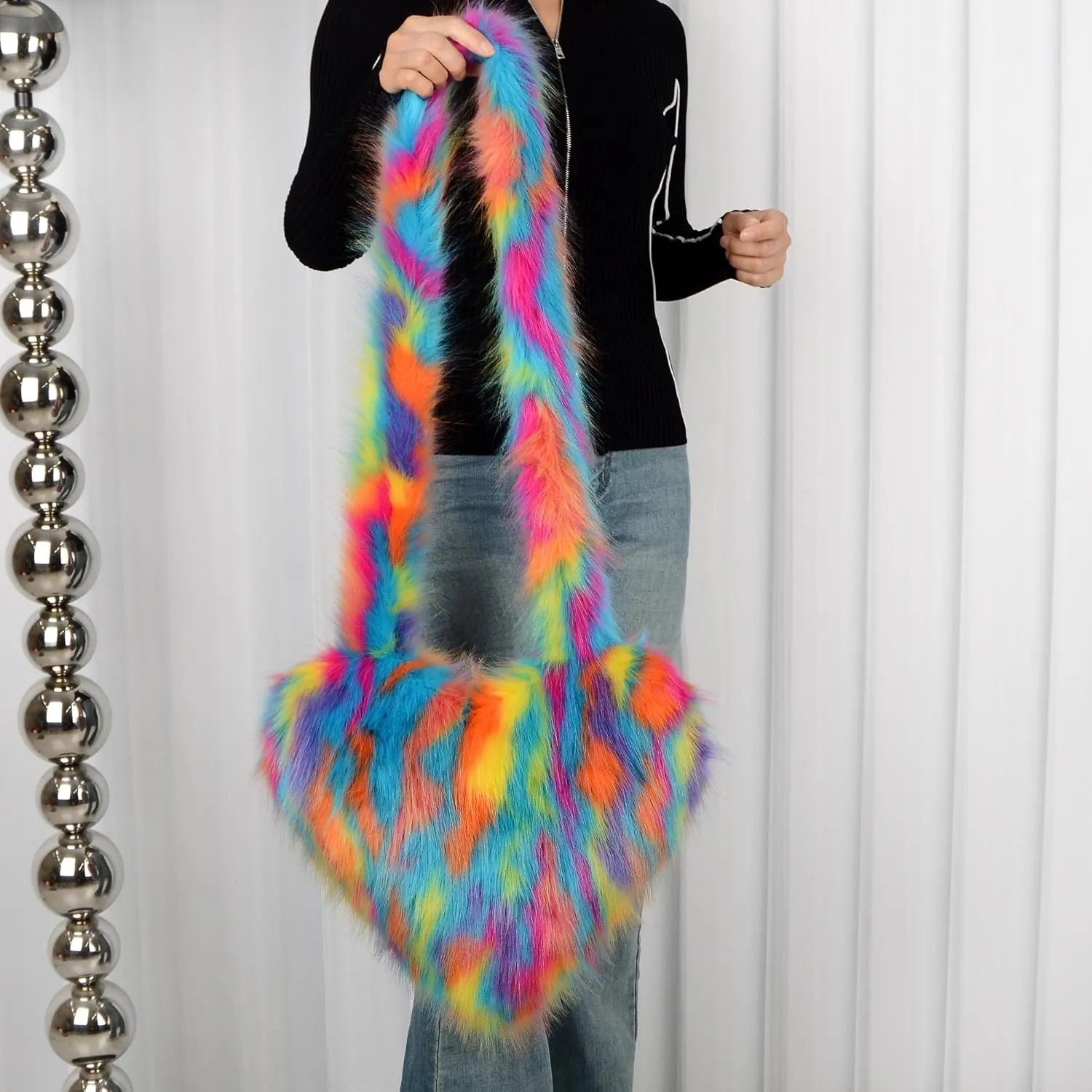 Heart Fluffy Women's Large Soft Shoulder Bag Fluffy Faux Fur Fashion Y2k Girls Tote Bag