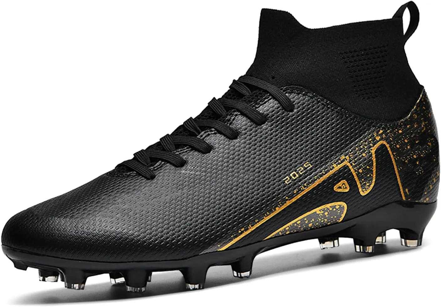 HHY Men's Soccer Shoes Football Cleats with Lace-Up High-Tops Non-Slip Spikes