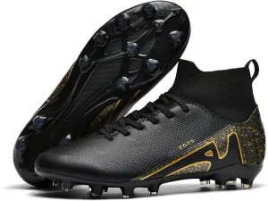 HHY Men's Soccer Shoes Football Cleats with Lace-Up High-Tops Non-Slip Spikes