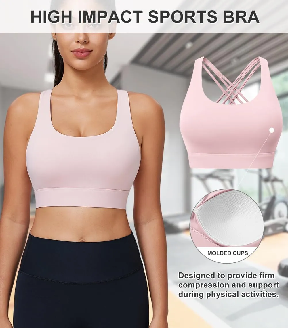 High Impact Sports Bra for Women High Support Molded Cups Strappy Women’s Sports Bra for Workout,Training and Running