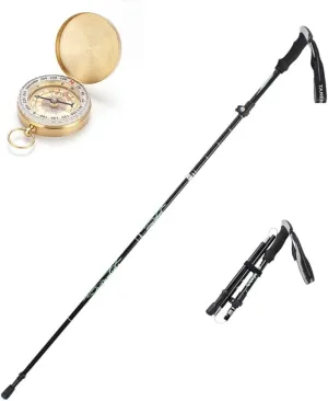 Hiking Trekking Poles, Collapsible Aluminum Trekking Pole, Adjustable Hiking Pole, Lightweight Walking Sticks with Compass for Seniors Women Men, Purple