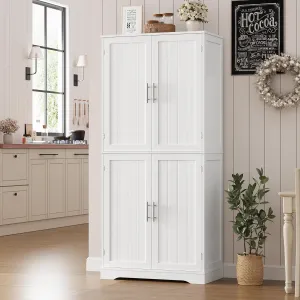 HITHOS 71.3" Tall Kitchen Pantry Storage Cabinet, Modern Kitchen Hutch with Storage Shelves, Food Pantry with Door & Silver Handle, Freestanding Cupboard for Dining Room, Living Room, White
