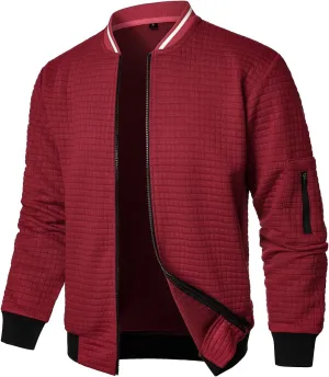HOOD CREW Men’s Lightweight Casual Jackets Varsity Bomber Jacket Coat with Zipper