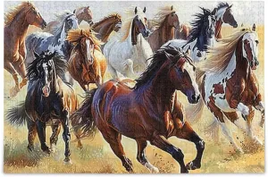 Horse Grassland Jigsaw Puzzles 500 Pieces for Adults,Learning Educational Puzzles,Difficult and Challenge Families Toys with Mesh Storage Bag 2014093
