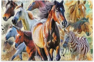 Horse Grassland Jigsaw Puzzles 500 Pieces for Adults,Learning Educational Puzzles,Difficult and Challenge Families Toys with Mesh Storage Bag 2014094