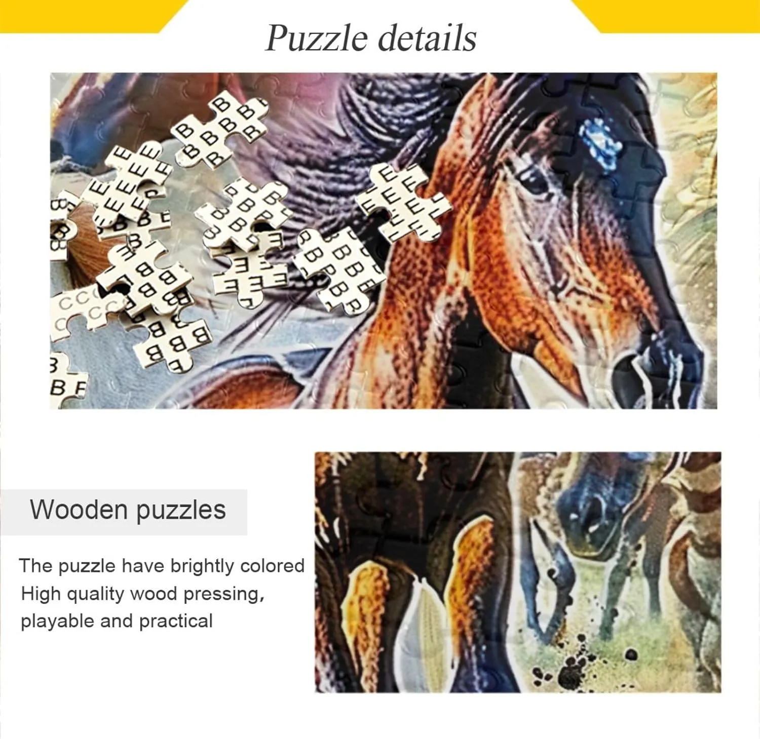 Horse Grassland Jigsaw Puzzles 500 Pieces for Adults,Learning Educational Puzzles,Difficult and Challenge Families Toys with Mesh Storage Bag 2014094