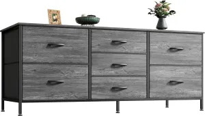 Huuger Dresser with 7 Fabric Drawers, 47 Inch TV Stand for 43, 50, 55 Inch TV, Wide Dresser Chest of Drawers for Bedroom, Clothing, Metal Frame, Grey