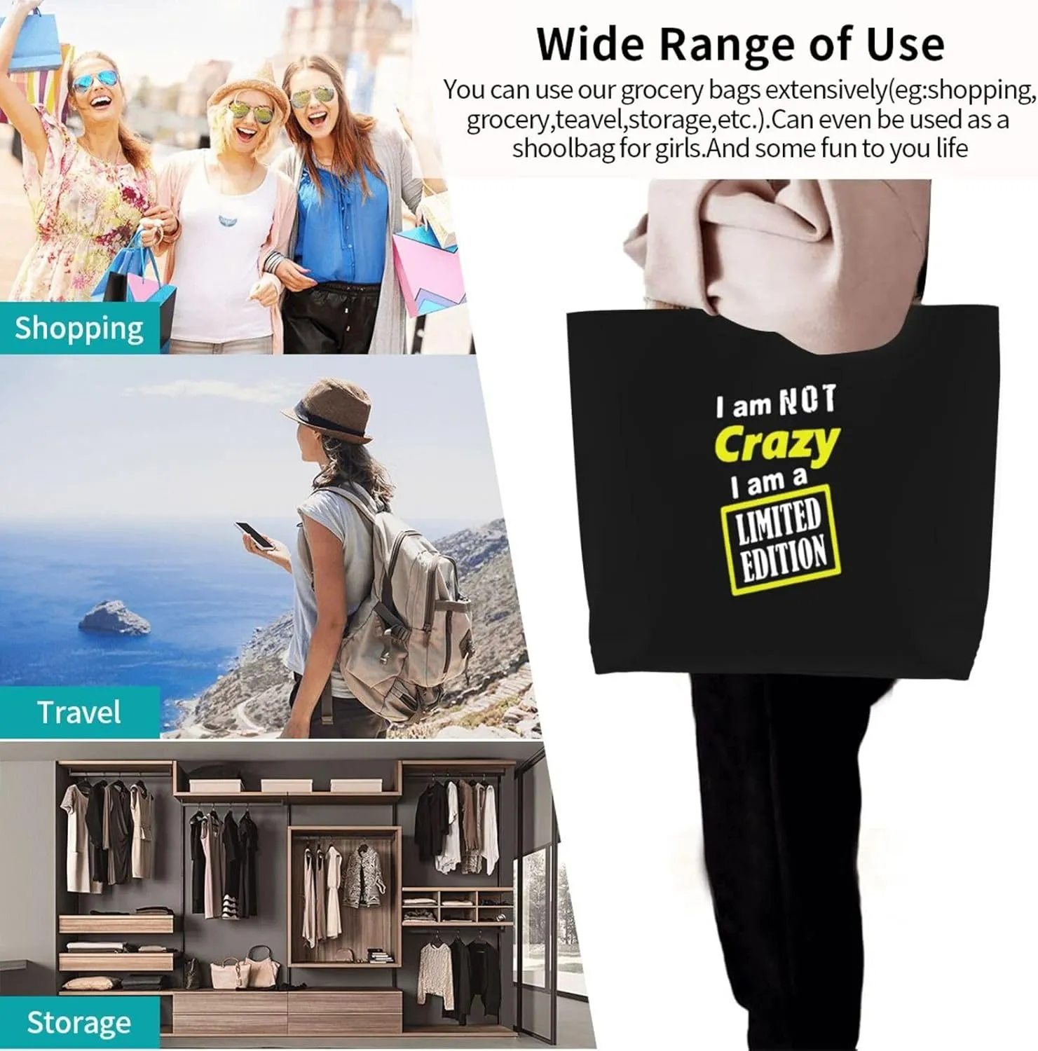 I Am A Limited Edition Women'S Lightweight Canvas Handbag Waterproof Reusable Shopping Bag