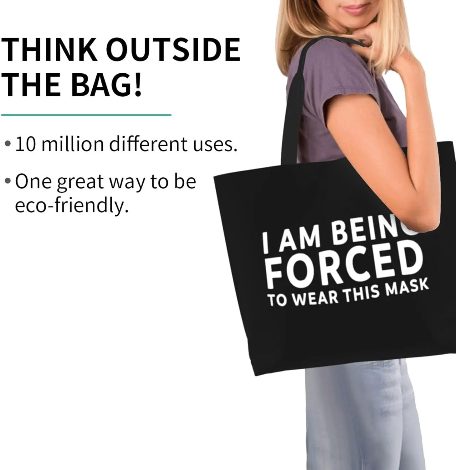 I Am Being Forced to Wear This Mask Women's Lightweight Canvas Handbag Waterproof Reusable Shopping Bag