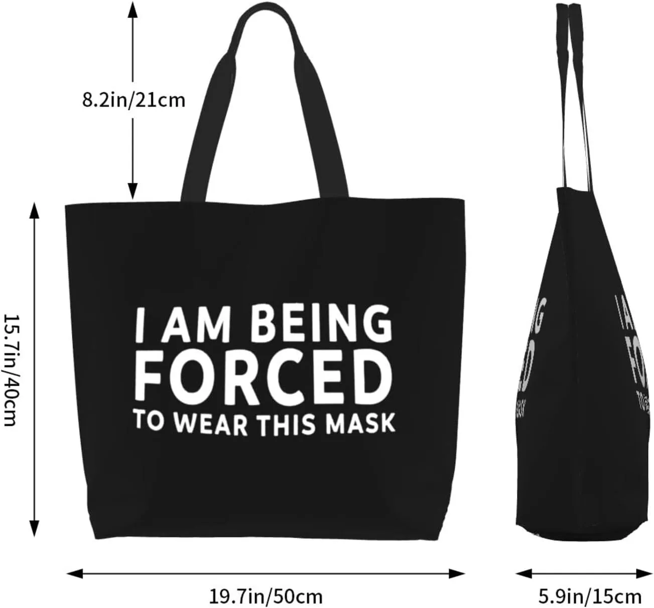 I Am Being Forced to Wear This Mask Women's Lightweight Canvas Handbag Waterproof Reusable Shopping Bag