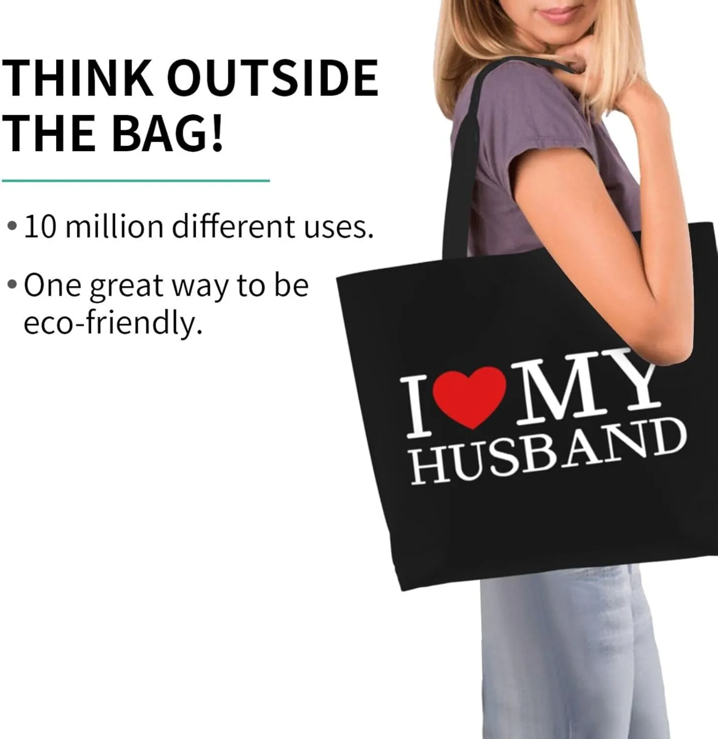 I Love My Husband Women'S Lightweight Canvas Handbag Waterproof Reusable Shopping Bag
