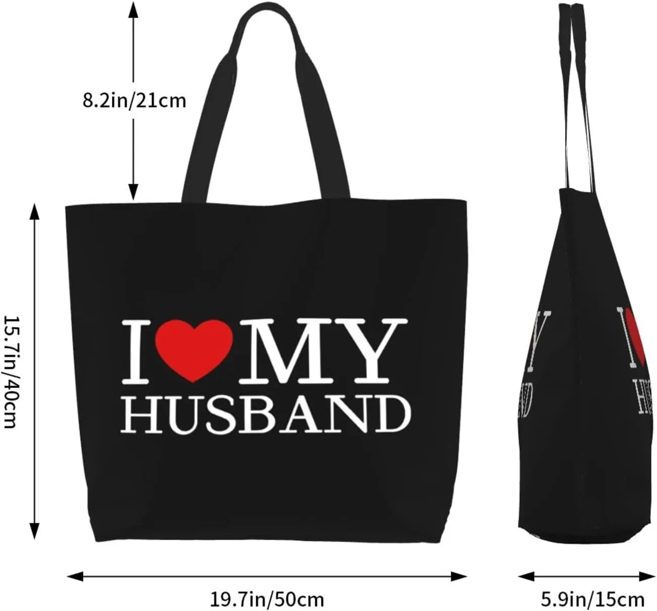 I Love My Husband Women'S Lightweight Canvas Handbag Waterproof Reusable Shopping Bag