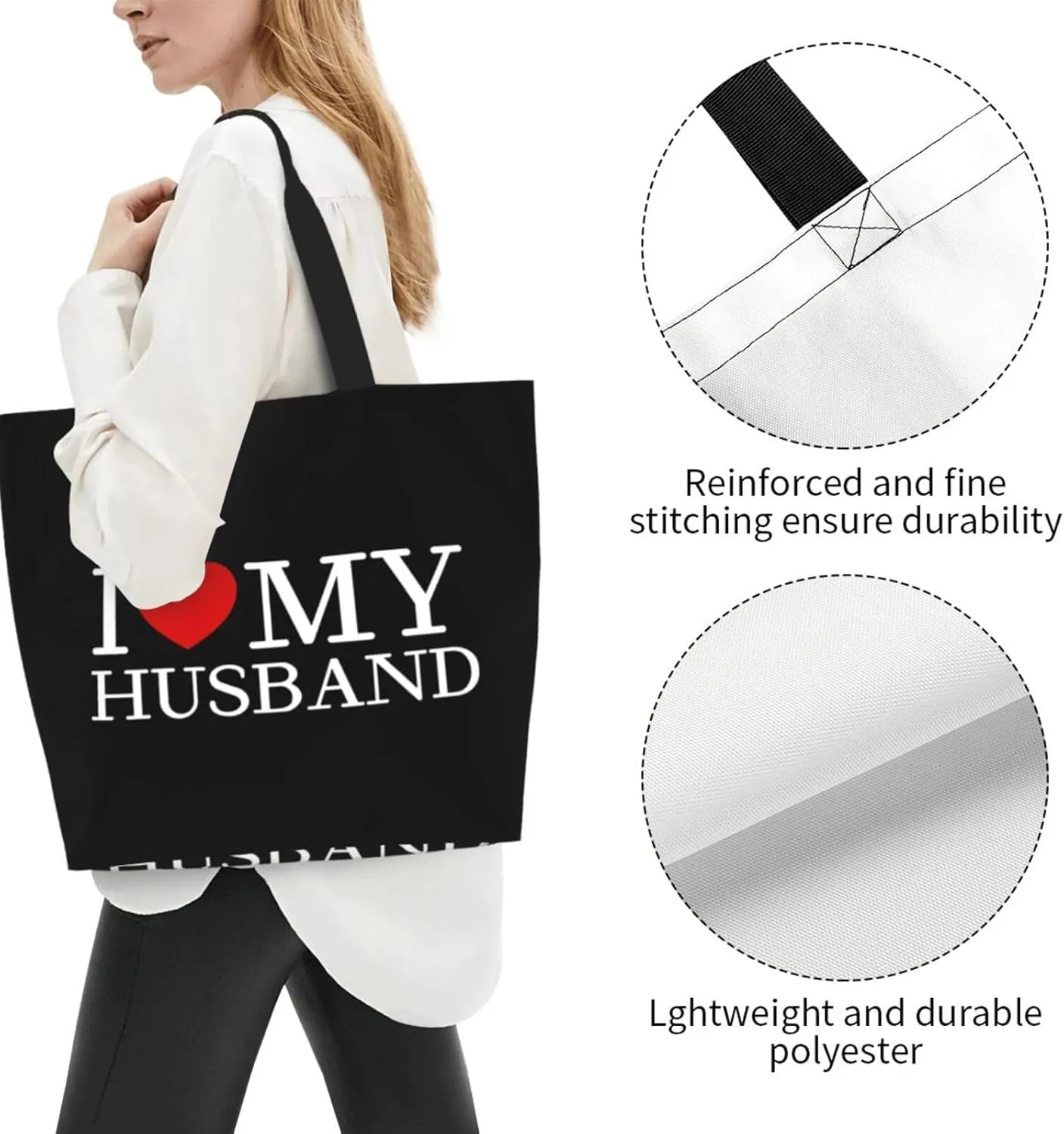 I Love My Husband Women'S Lightweight Canvas Handbag Waterproof Reusable Shopping Bag