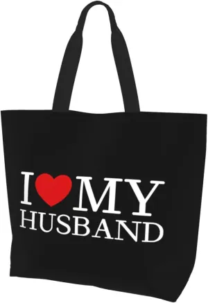 I Love My Husband Women'S Lightweight Canvas Handbag Waterproof Reusable Shopping Bag