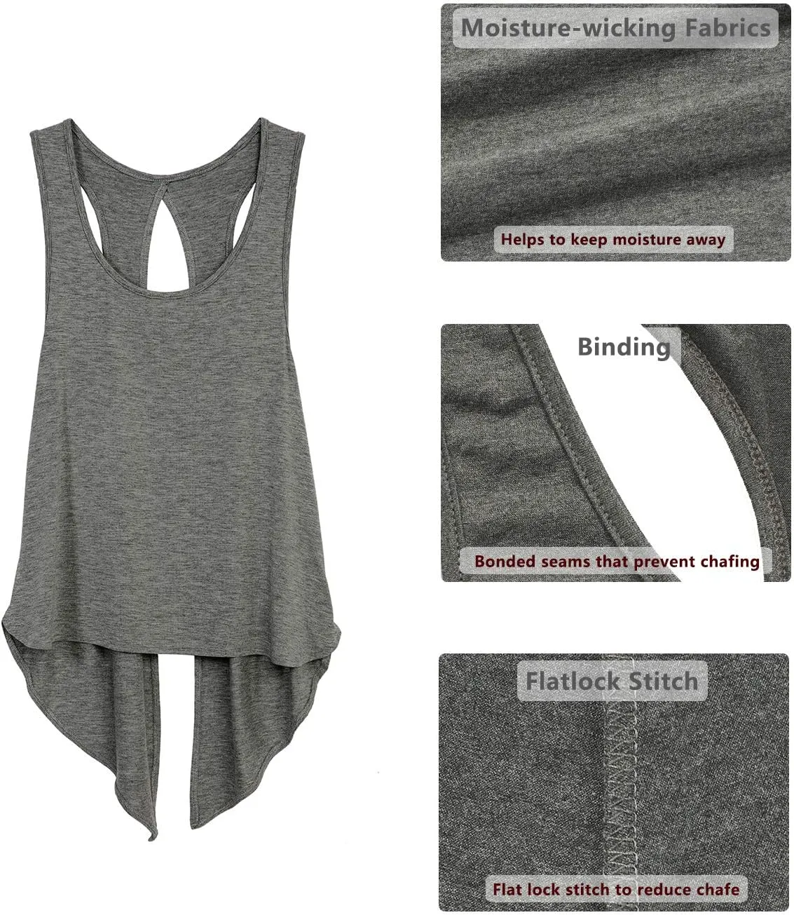 icyzone Tie Back Yoga Tops for Women, Lightweight Workout Athletic Tanks, Breathable Gym Shirts