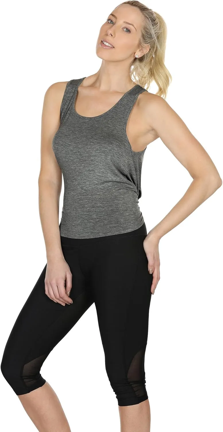 icyzone Tie Back Yoga Tops for Women, Lightweight Workout Athletic Tanks, Breathable Gym Shirts