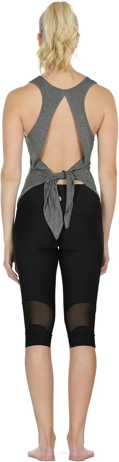 icyzone Tie Back Yoga Tops for Women, Lightweight Workout Athletic Tanks, Breathable Gym Shirts