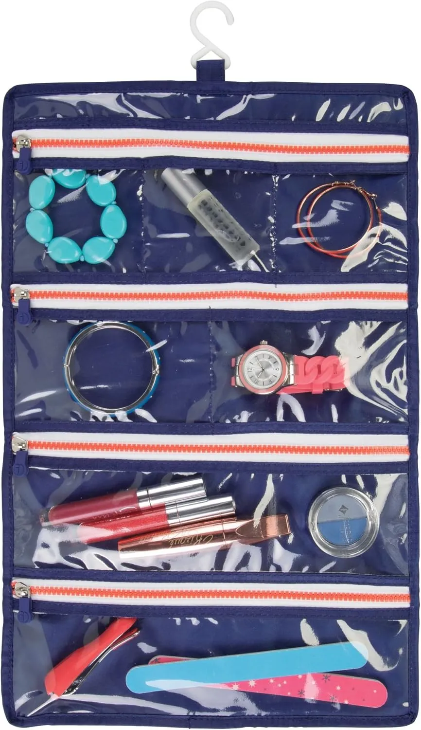 iDesign Roll-Up Jewelry Case Travel Bag, Navy/Orange