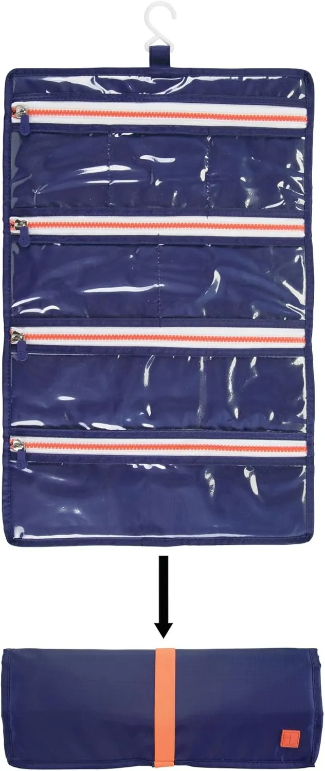 iDesign Roll-Up Jewelry Case Travel Bag, Navy/Orange
