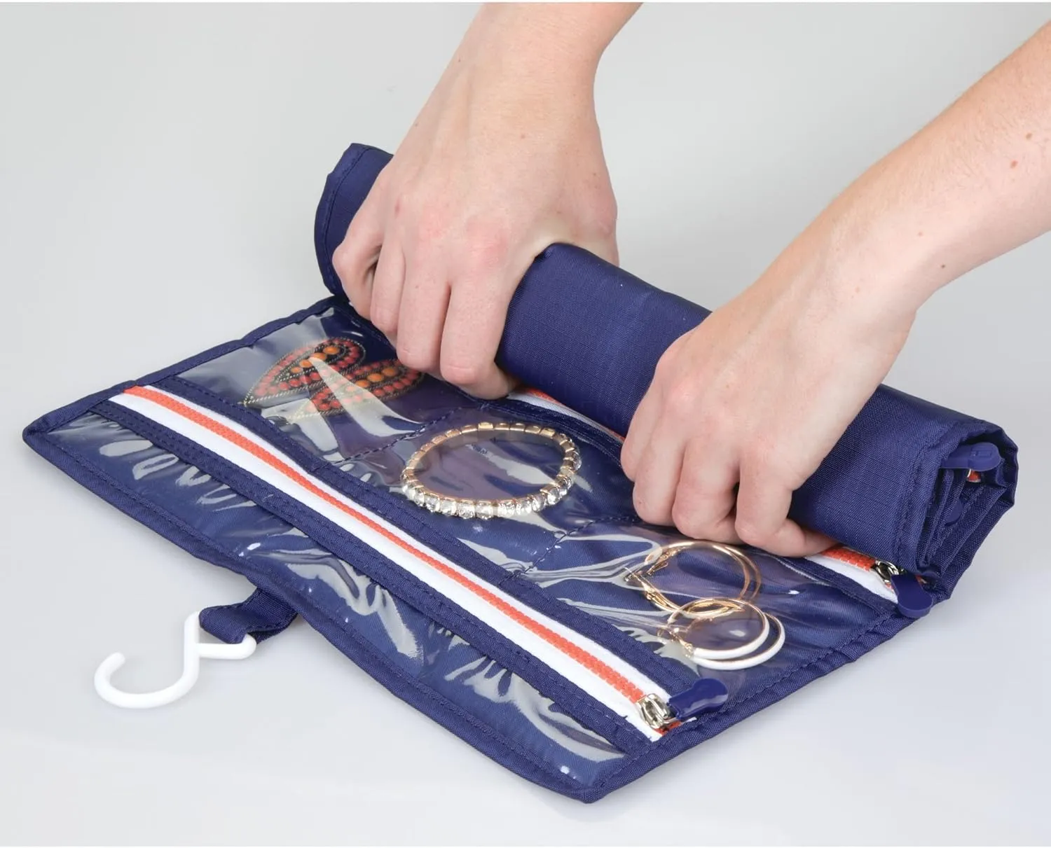 iDesign Roll-Up Jewelry Case Travel Bag, Navy/Orange
