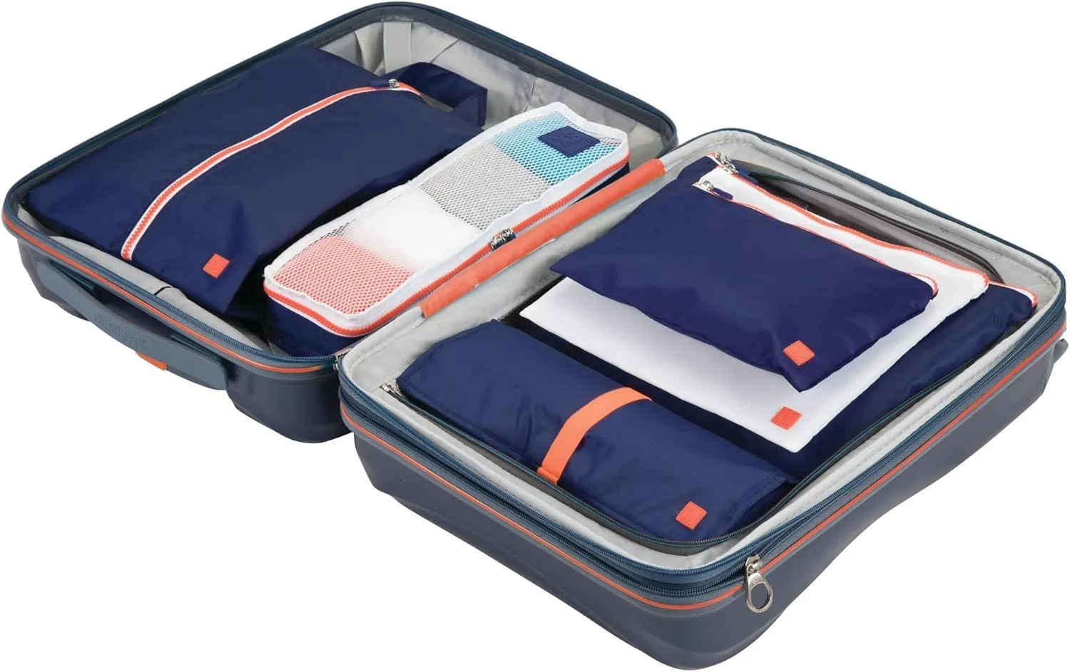 iDesign Roll-Up Jewelry Case Travel Bag, Navy/Orange