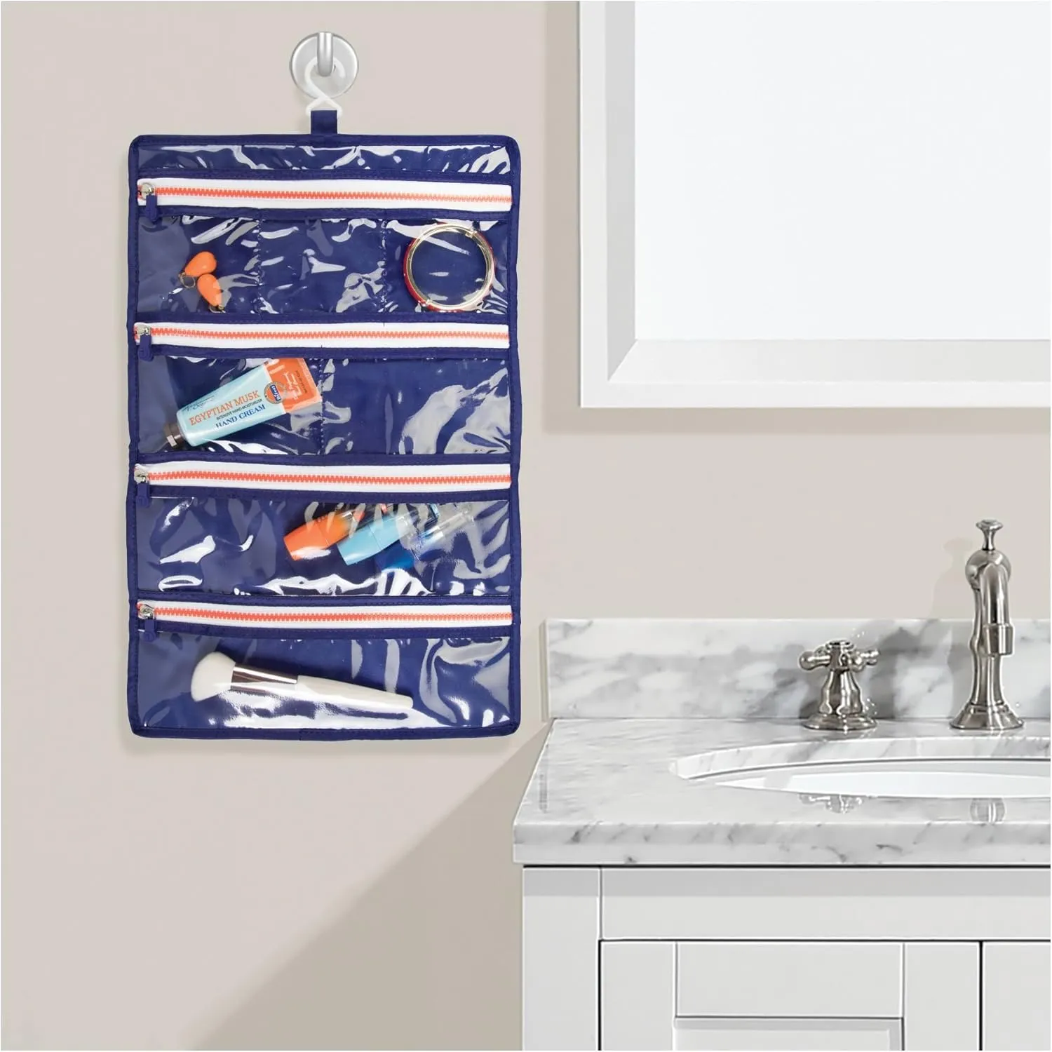 iDesign Roll-Up Jewelry Case Travel Bag, Navy/Orange