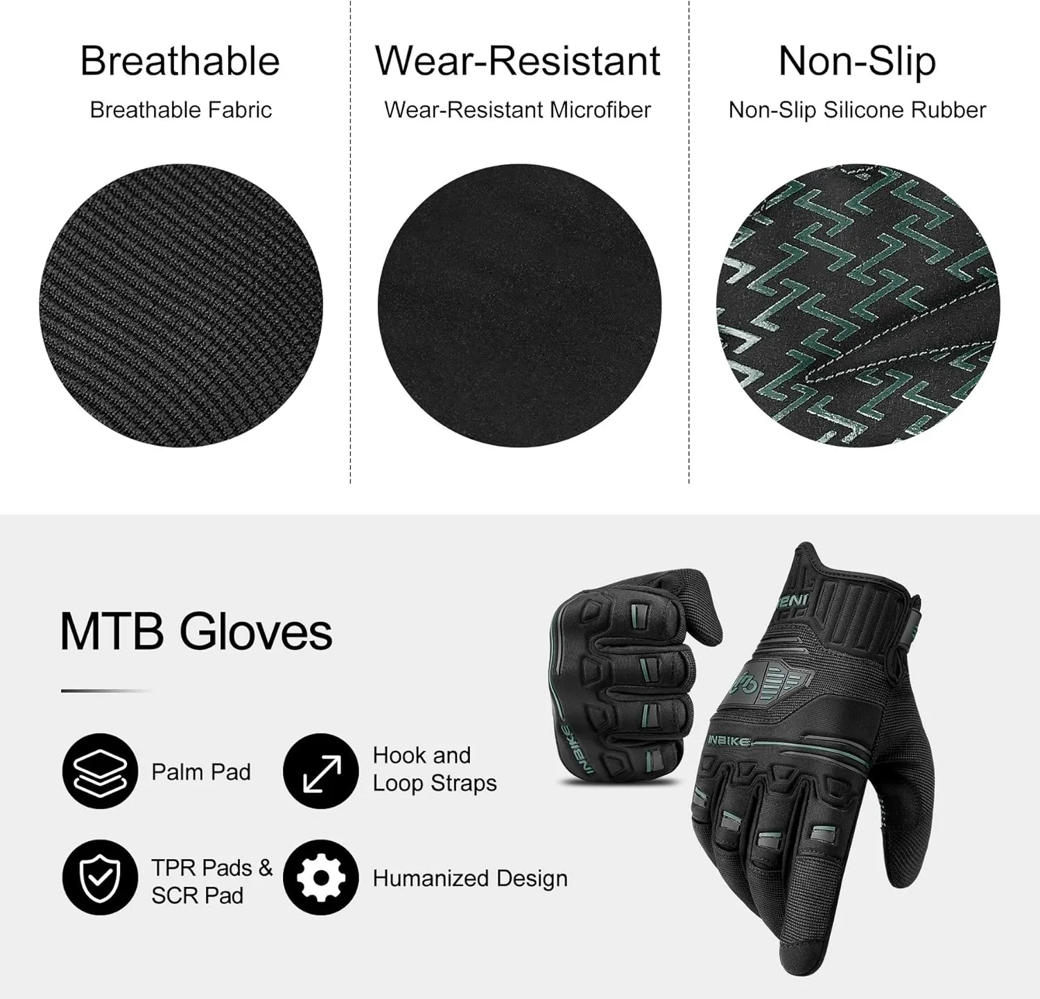 INBIKE Cycling Gloves Bike Glove Anti Slip Shock Absorbing Adjustable Breathable Padded MTB Racing Sports Gloves…